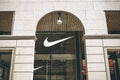 Italy, Milan, May 30, 2019: Nike sign at the entrance to the retail store