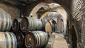 Many big wine barrels stored in the cellar in Montepulciano, Italy Royalty Free Stock Photo