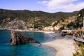 Italy, Monterosso Ã¢â¬â 12 April 2019: The colourful village of Monterosso and a lovely white bay, Cinque Terre, Liguria