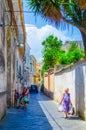 Italy, Napoli, Italian island Procida is famous for its colorful marina, tiny narrow streets with many tourists