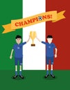 Italy national soccer players holding trophy cup