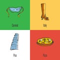 Italy National Symbols Vector Icons Set