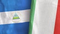Italy and Nicaragua two flags textile cloth 3D rendering