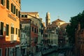 Italy - nov, 2021. The cityscape and architecture of Venice. Urban canal and boats on it