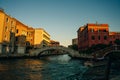 Italy - nov, 2021. The cityscape and architecture of Venice. Urban canal and boats on it