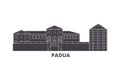 Italy, Padua City flat travel skyline set. Italy, Padua City black city vector illustration, symbol, travel sights