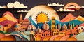 Italy, paper art collage, vibrant layered colored paper, travel banner, AI generative