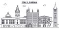 Italy, Parma line skyline vector illustration. Italy, Parma linear cityscape with famous landmarks, city sights, vector