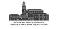 Italy, Patriarchal Basilica Of Aquileia, Basilica Di Santa Maria Assunta Italian travel landmark vector illustration