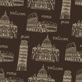 Italy pattern, hand drawn seamless background with Rome, Vatican, Pisa