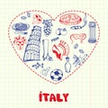 Italy Pen Drawn Doodles Vector Collection Royalty Free Stock Photo