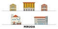 Italy, Perugia flat landmarks vector illustration. Italy, Perugia line city with famous travel sights, skyline, design.