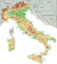 High detailed Italy physical map with labeling.