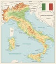 Italy Physical Map Vinatge Colors