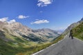 Group of vintage motorbike riders in landscape Royalty Free Stock Photo