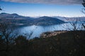 Italy, Piedmont, Lake Maggiore, panorama of Lake Maggiore with s Royalty Free Stock Photo