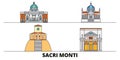 Italy, Piedmont And Lombardy, Sacri Monti flat landmarks vector illustration. Italy, Piedmont And Lombardy, Sacri Monti