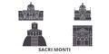 Italy, Piedmont And Lombardy, Sacri Monti flat travel skyline set. Italy, Piedmont And Lombardy, Sacri Monti black city