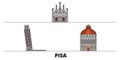 Italy, Pisa flat landmarks vector illustration. Italy, Pisa line city with famous travel sights, skyline, design.