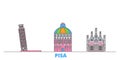 Italy, Pisa line cityscape, flat vector. Travel city landmark, oultine illustration, line world icons