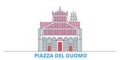 Italy, Pisa, Piazza Del Duomo line cityscape, flat vector. Travel city landmark, oultine illustration, line world icons