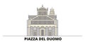 Italy, Pisa, Piazza Del Duomo flat landmarks vector illustration. Italy, Pisa, Piazza Del Duomo line city with famous