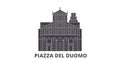 Italy, Pisa, Piazza Del Duomo flat travel skyline set. Italy, Pisa, Piazza Del Duomo black city vector illustration