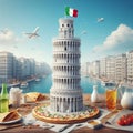 italy pisa tower food pizza city - ai generated
