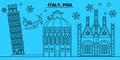 Italy, Pisa winter holidays skyline. Merry Christmas, Happy New Year decorated banner with Santa Claus.Italy, Pisa