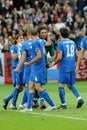 Italy players celebrate Gianluigi Buffon for the penalty saved Royalty Free Stock Photo