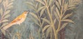 Italy, Pompeii - Luxury roman house interior, fresco detail with bird in a garden