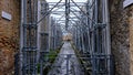 Italy, Pompeii - October 2021:road with scaffolding. works in c. Excavations of Pompeii