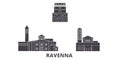 Italy, Ravenna City flat travel skyline set. Italy, Ravenna City black city vector illustration, symbol, travel sights