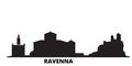 Italy, Ravenna city skyline isolated vector illustration. Italy, Ravenna travel black cityscape