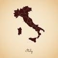 Italy region map: retro style brown outline .