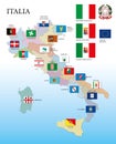 Italy, regional flags and map Royalty Free Stock Photo