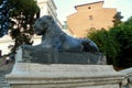 Italy, Rome, Cordonata Capitolina, bronze statue of egyptian lion