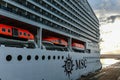 Beautiful view of MSC WORLD EUROPA cruise ship traveling over sea Royalty Free Stock Photo