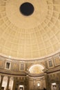 Italy, Rome - December 10, 2018. Dome of ancient roman Pantheon inside the temple with hole to sky closeup Royalty Free Stock Photo