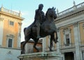 Italy, Rome, Piazza del Campidoglio, Palazzo Senatorio, the replica of the Equestrian Statue of Marcus Aurelius Royalty Free Stock Photo