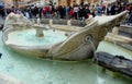 Italy, Rome, Piazza di Spagna, Fountain of the Boat (Fontana della Barcaccia), general view of the fountain Royalty Free Stock Photo