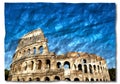 Italy, Rome - Roman Colosseum with blue sky, the most famus Italian landmark Royalty Free Stock Photo