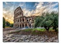 Italy, Rome - Sunset behind the Colosseum, the most famous Roman landmark sightseeing