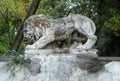 Italy, Rome, 2 Viale dell\'Aranciera, sculpture of a lion on the wall of the park