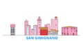 Italy, San Gimignano City line cityscape, flat vector. Travel city landmark, oultine illustration, line world icons