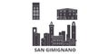 Italy, San Gimignano City flat travel skyline set. Italy, San Gimignano City black city vector illustration, symbol