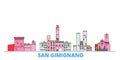 Italy, San Gimignano line cityscape, flat vector. Travel city landmark, oultine illustration, line world icons
