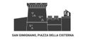 Italy, San Gimignano, Piazza Della Cisterna, travel landmark vector illustration