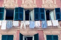 Italy. Santa Margherita. Drying linen at the windows of the old town