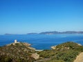 Italy, Sardinia, Porto Budello, Teulada, view of the bay, in the background the medi vegetation, in the background rocky mountains Royalty Free Stock Photo
